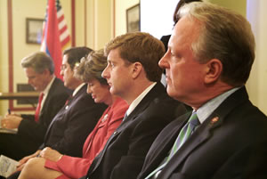 Members of Congress Frank Pallone, Steven Rothman, Shelly Berkley, Patrick Kennedy, and George Radanovich prepare to deliver remarks on Artsakh's freedom anniversary.
